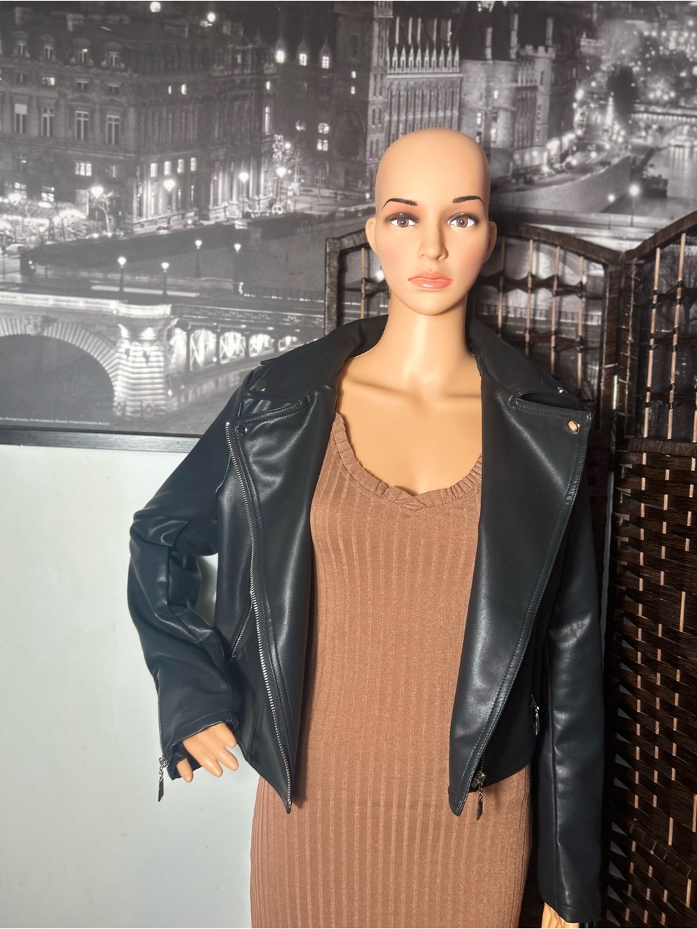Black Faux Leather Moto Jacket - Women - Picture 8 of 11